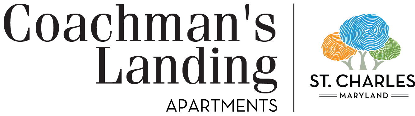 a green background with the words coachmans landing apartments on it